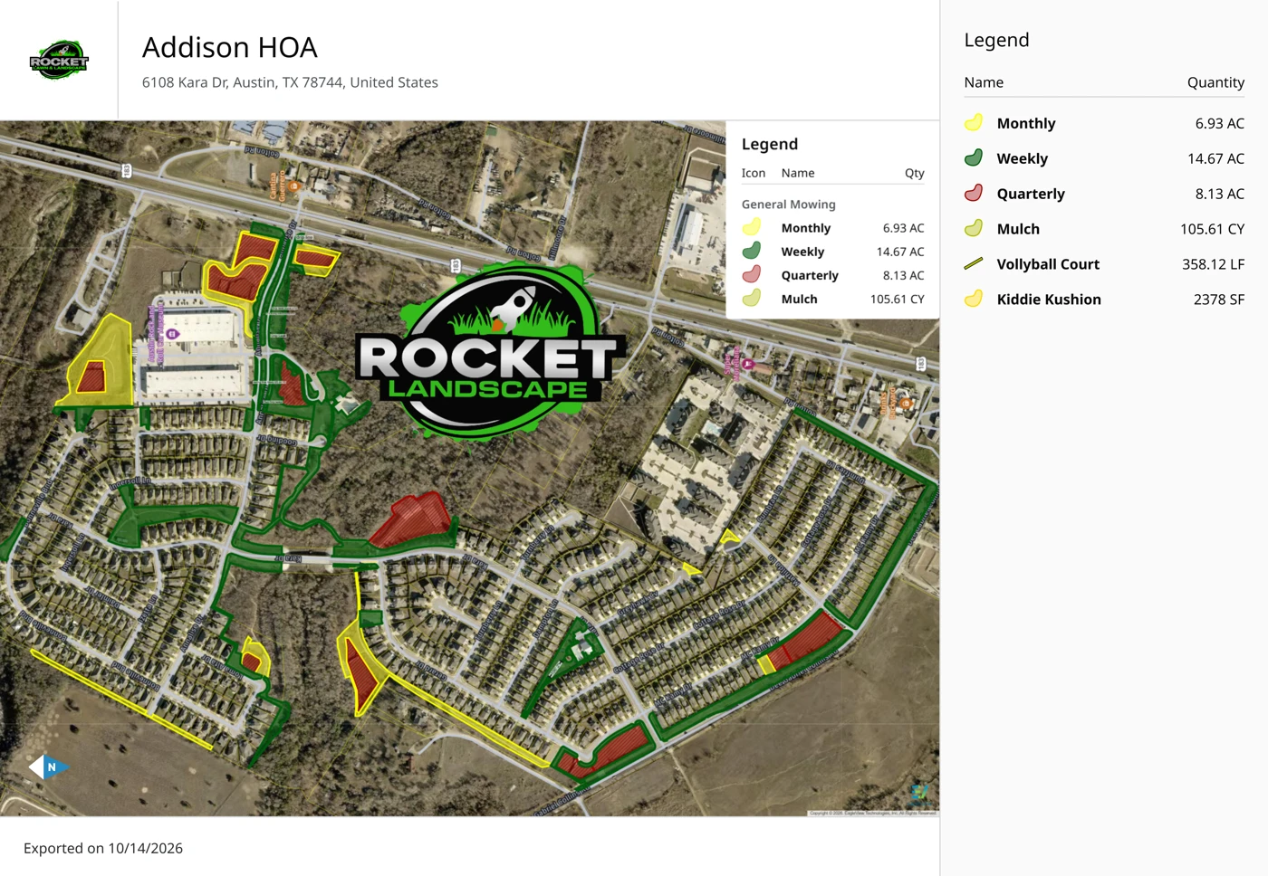 Addison HOA property scope map with service boundaries and legend