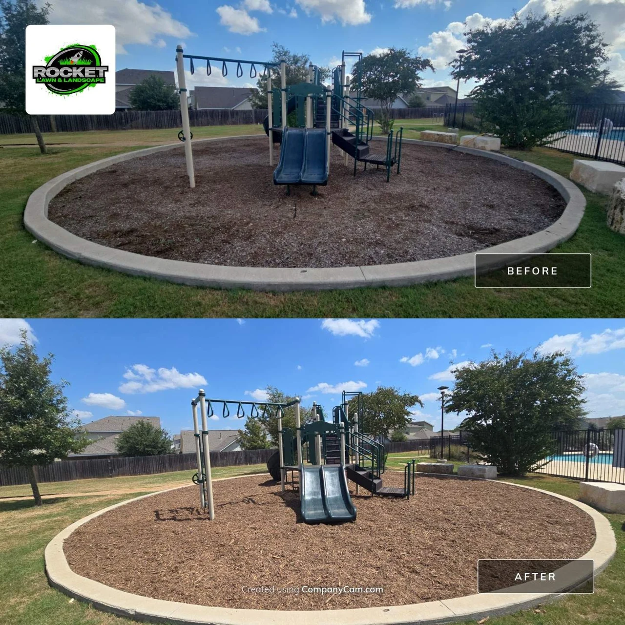 Complete before and after playground surfacing comparison with both original labels.